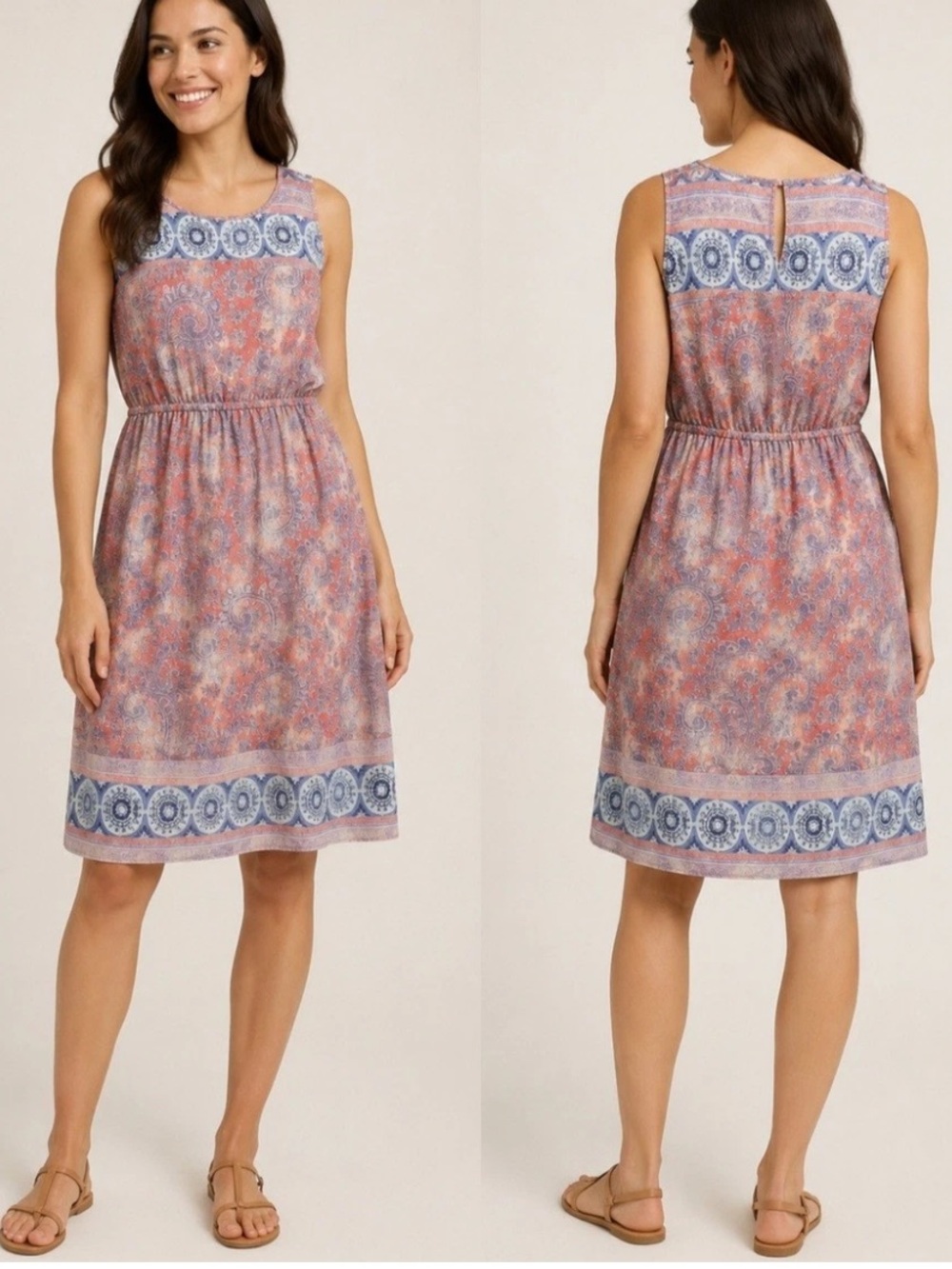 Lucky Brand Sleeveless Coral Paisley Midi Dress size medium